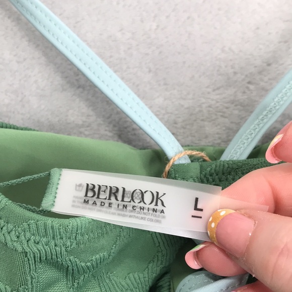 Berlook Dark Green Jacquard X Cross Bikini with matching cheeky bottom L - Picture 10 of 11